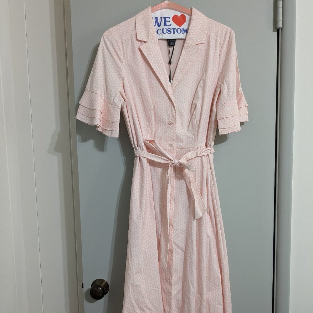 DKNY Long Pink Belted Dress with Pockets NWT